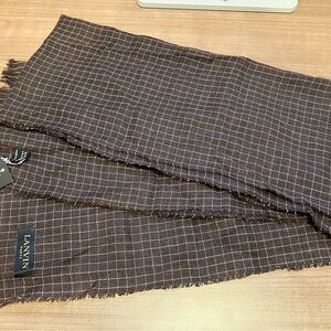 Lanvin Brown Grid Wool & Cashmere Scarf